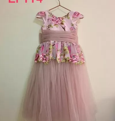 Girls Blush Floral Bodice Long Tulle Dress – EF114