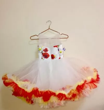Girls White Floral & Ruffle Tutu Dress with Yellow Bow – EF118