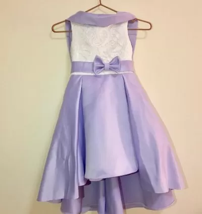 Girls Lilac High-Low Satin Party Dress with Lace Bodice – EF116