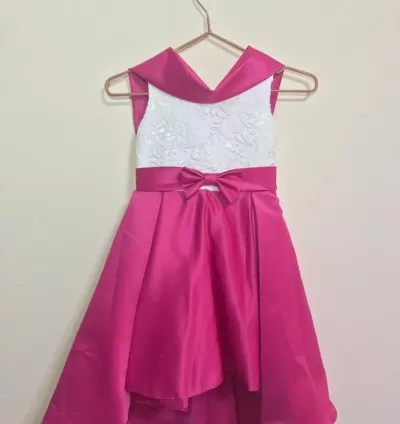 Girls Fuchsia High-Low Satin Party Dress – EF107