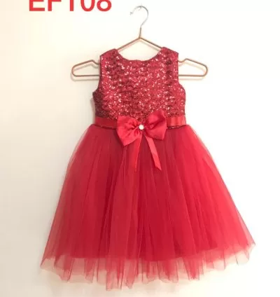 Girls Red Sequin Tulle Party Dress with Bow – EF108